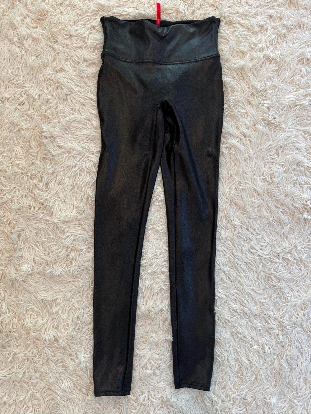 SPANX Black Shiny High Rise Shaping Leggings Pull On Skinny Pants Size S